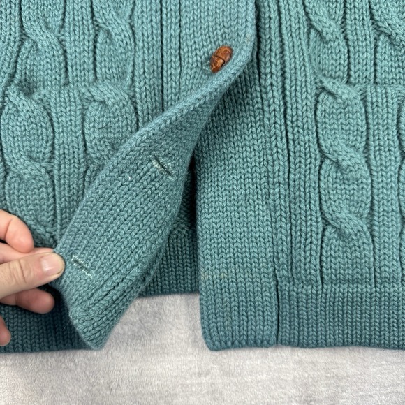 Polo Ralph Lauren Sweater Mens Large Blue Cable Knit Shawl Cardigan Lambswool - Picture 3 of 16